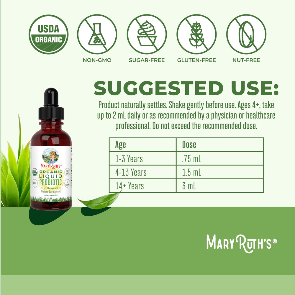 MaryRuth's Organics 2oz travel-size bottle for probiotic routines on the go