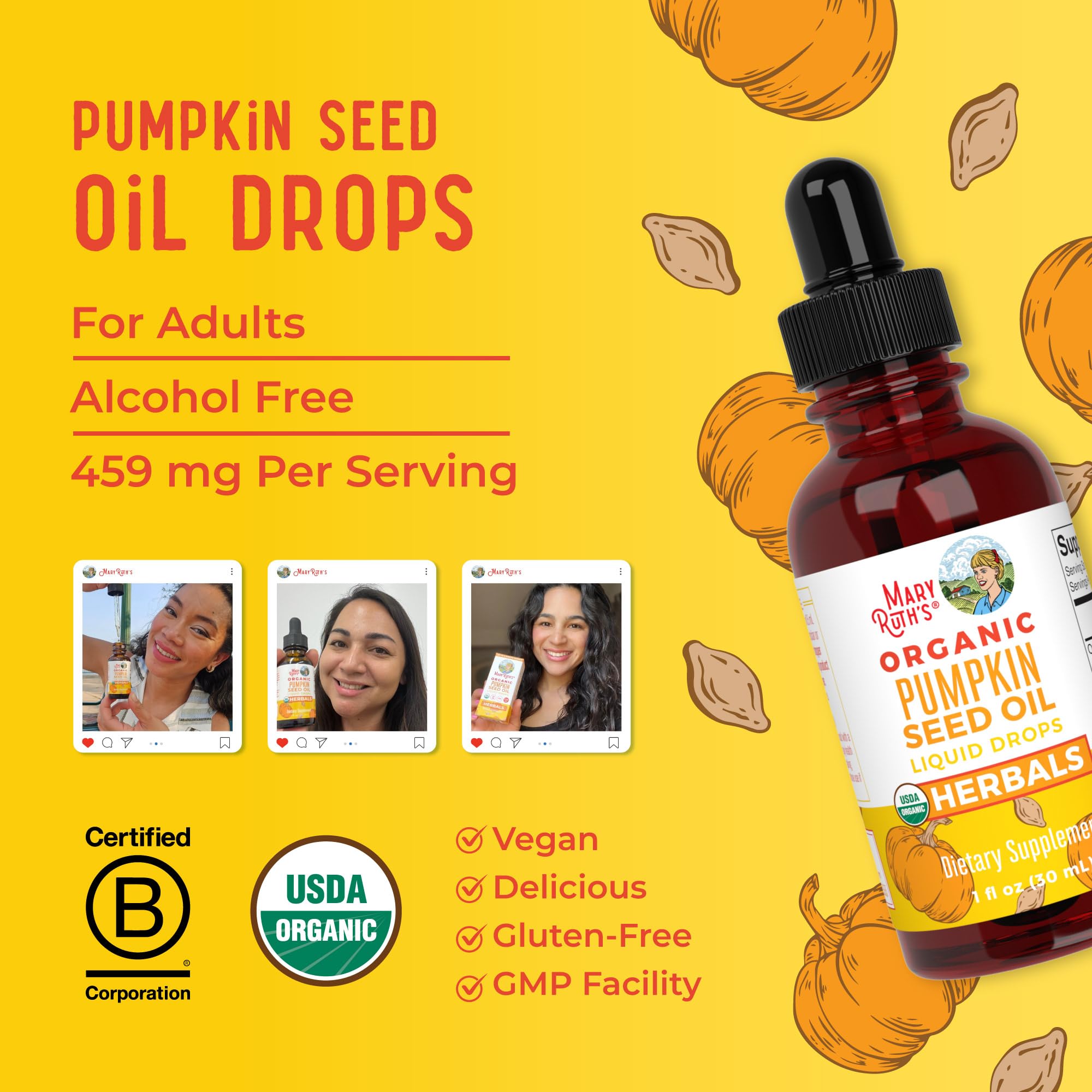MaryRuth's Organics Pumpkin Seed Oil drops support daily rituals for balanced wellness