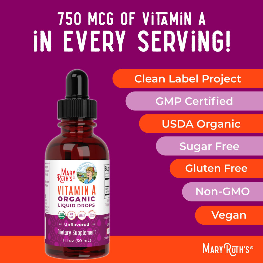 Amber MaryRuth's Organics Vitamin A Drops bottle in focus