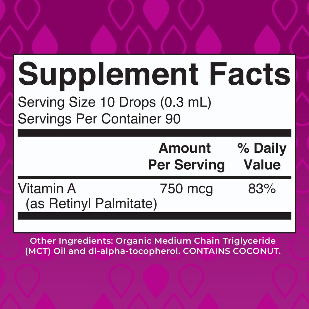 Dropper releasing MaryRuth's Vitamin A Drops into a glass