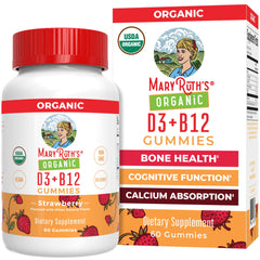 MaryRuth's Vitamin D3 B12 gummies bottle close-up showing a tasty daily supplement