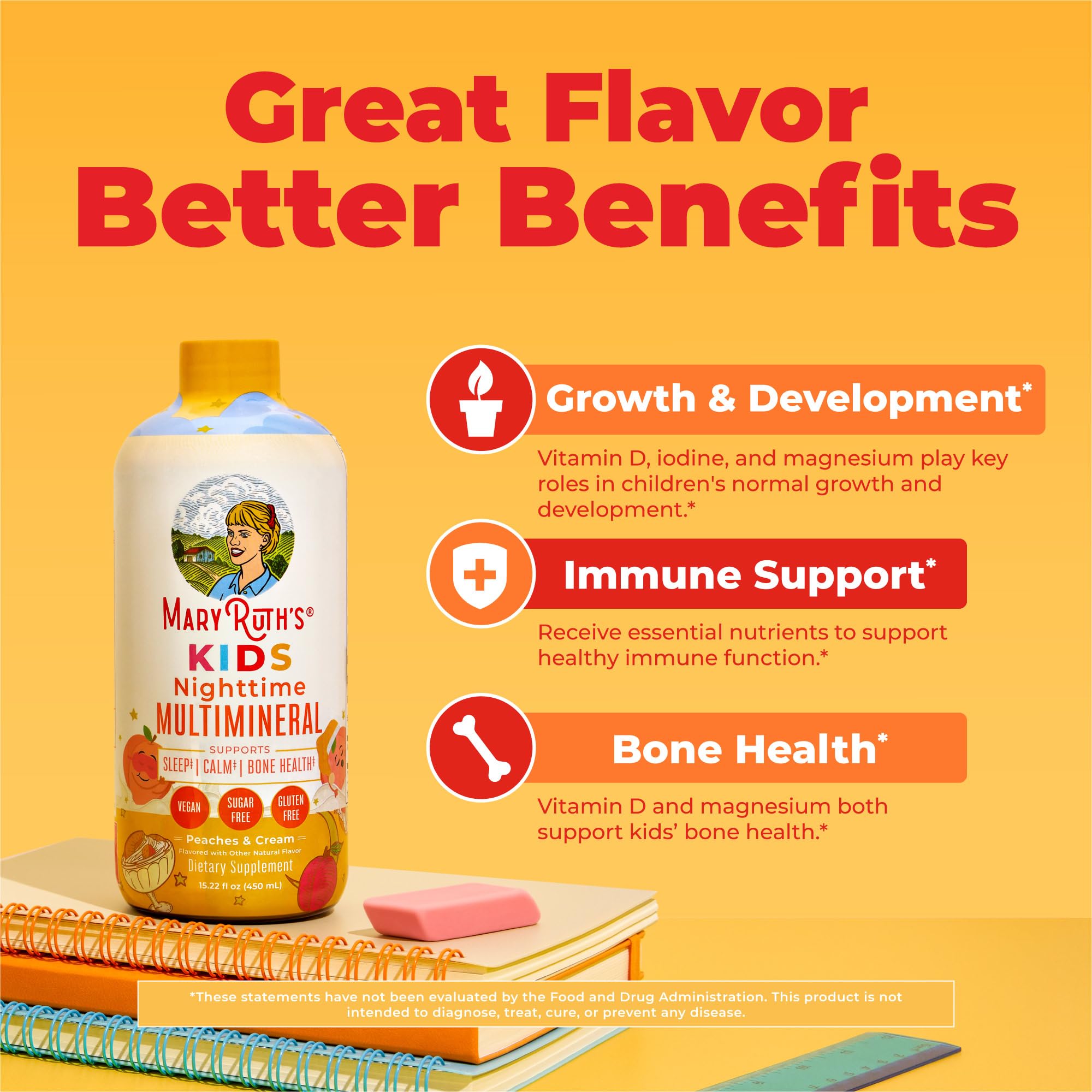 Peaches & cream flavor splash suggests a tasty bedtime routine for kids