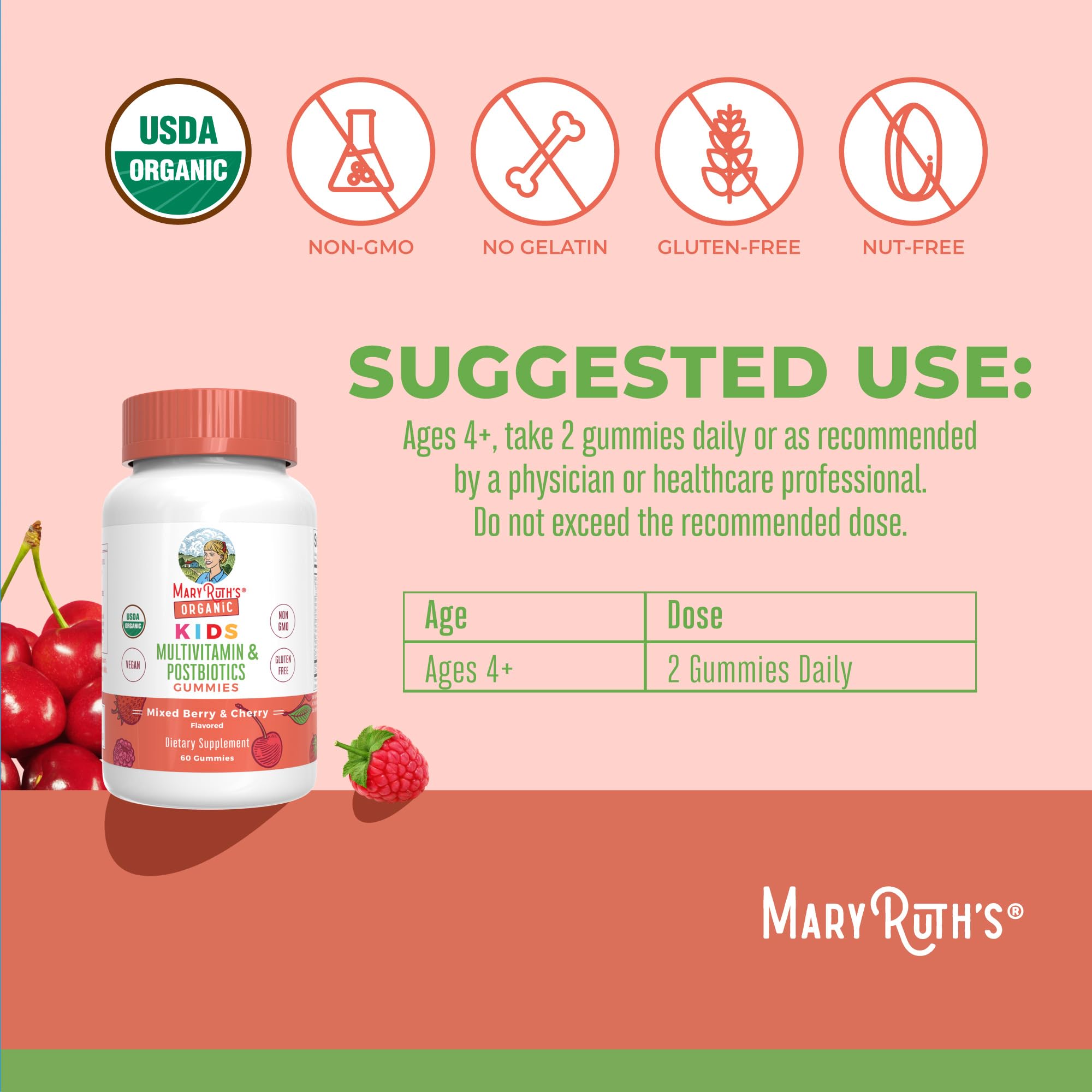 MARYRUTH'S Postbiotic gummies bottle closeup highlights lactobacillus and bifidobacterium blends for gut friendly nutrition