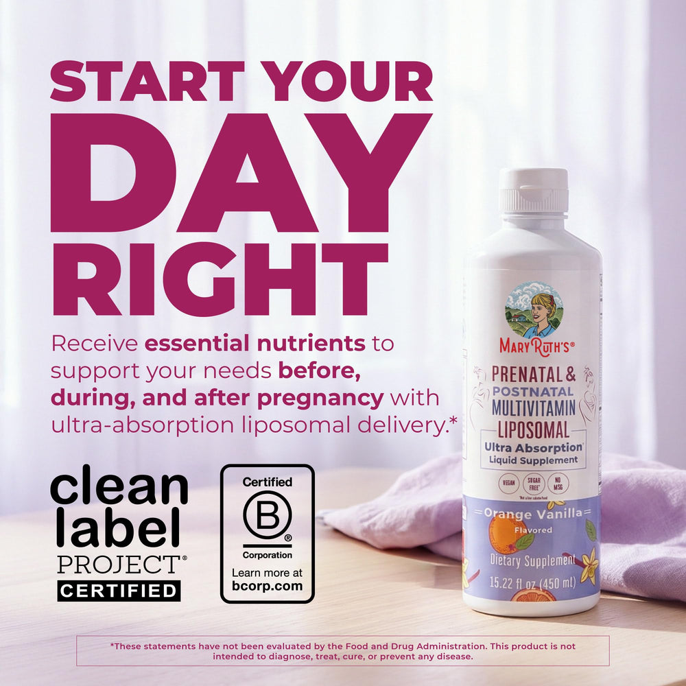 Close-up of MaryRuth's Liposomal label highlighting vegan and non-GMO attributes.