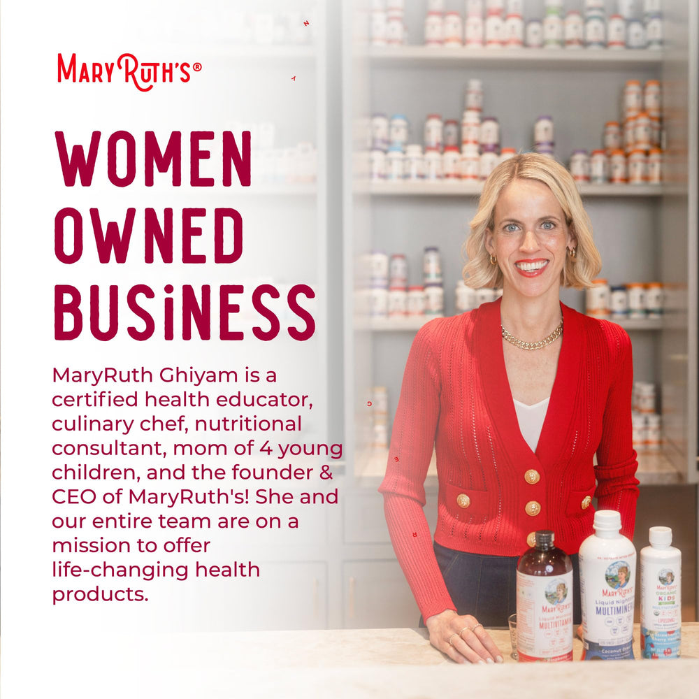 MaryRuth's Raspberry-flavored multivitamin bottle promotes easy daily use