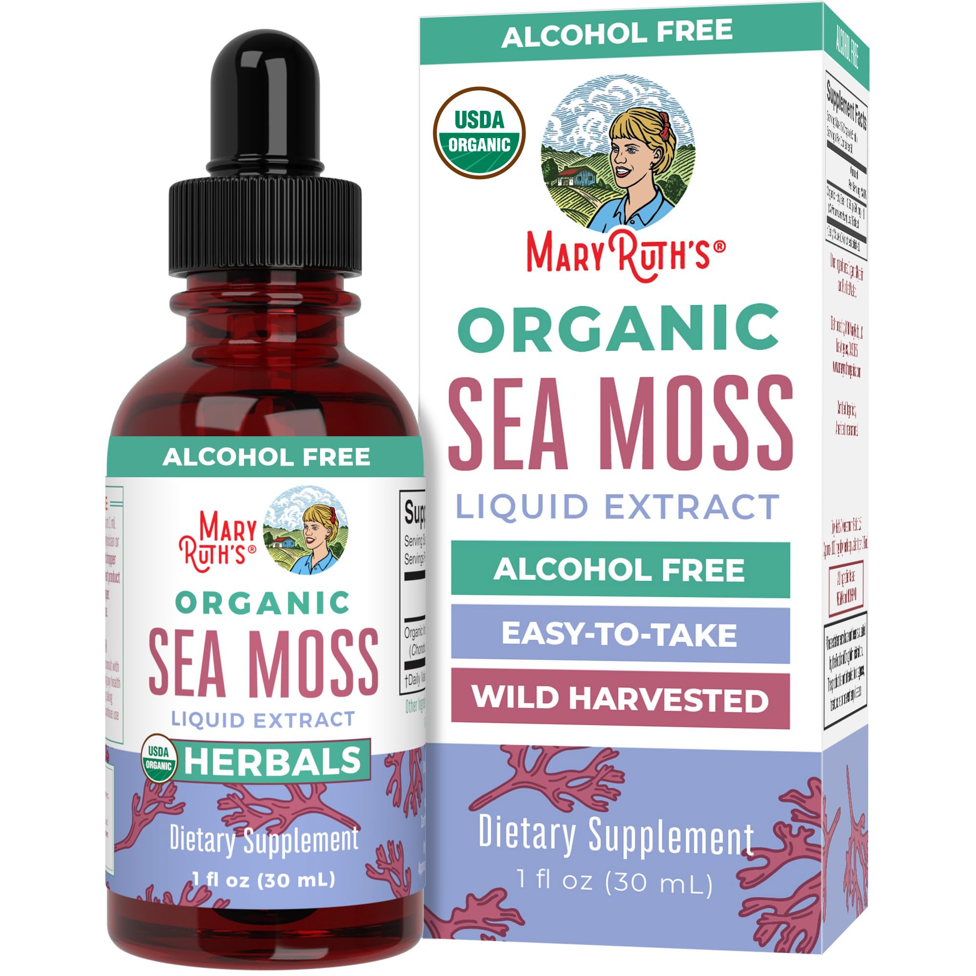 MARYRUTH'S Sea Moss Drops bottle for easy daily dosing in vegan diets