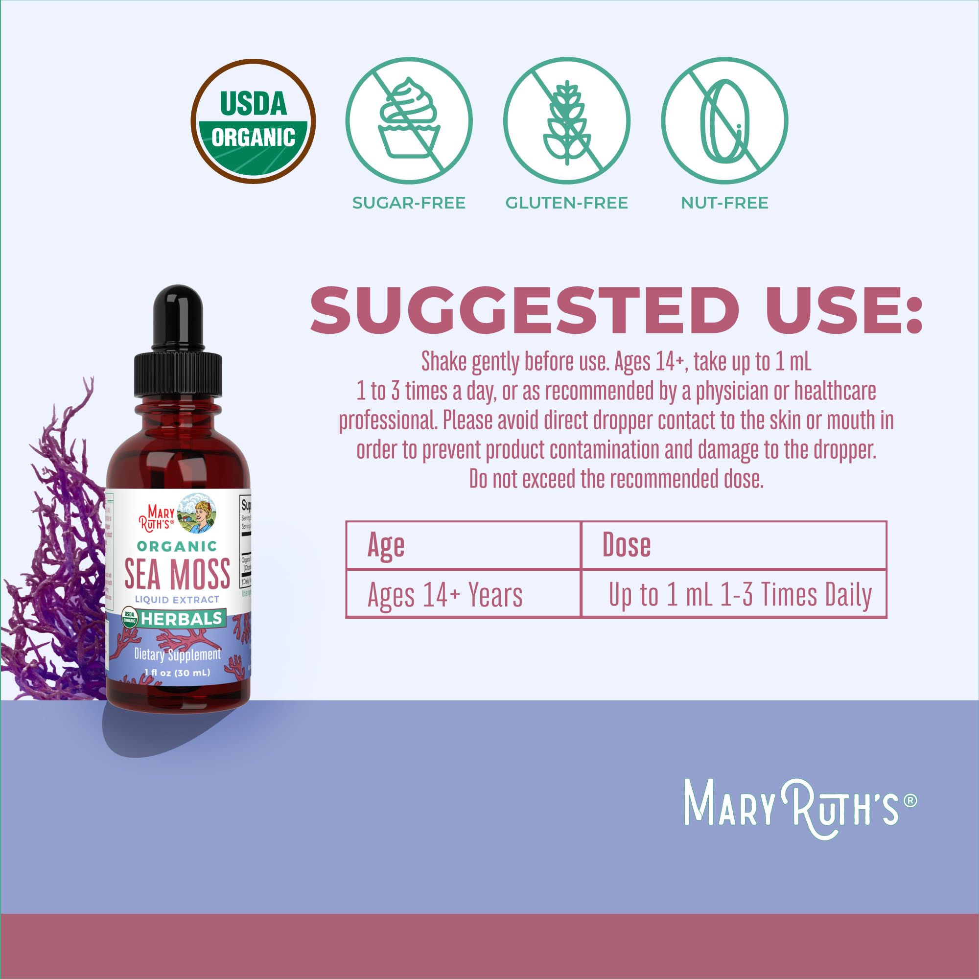 MARYRUTH'S Sea Moss Drops dosing dropper for precise measurements