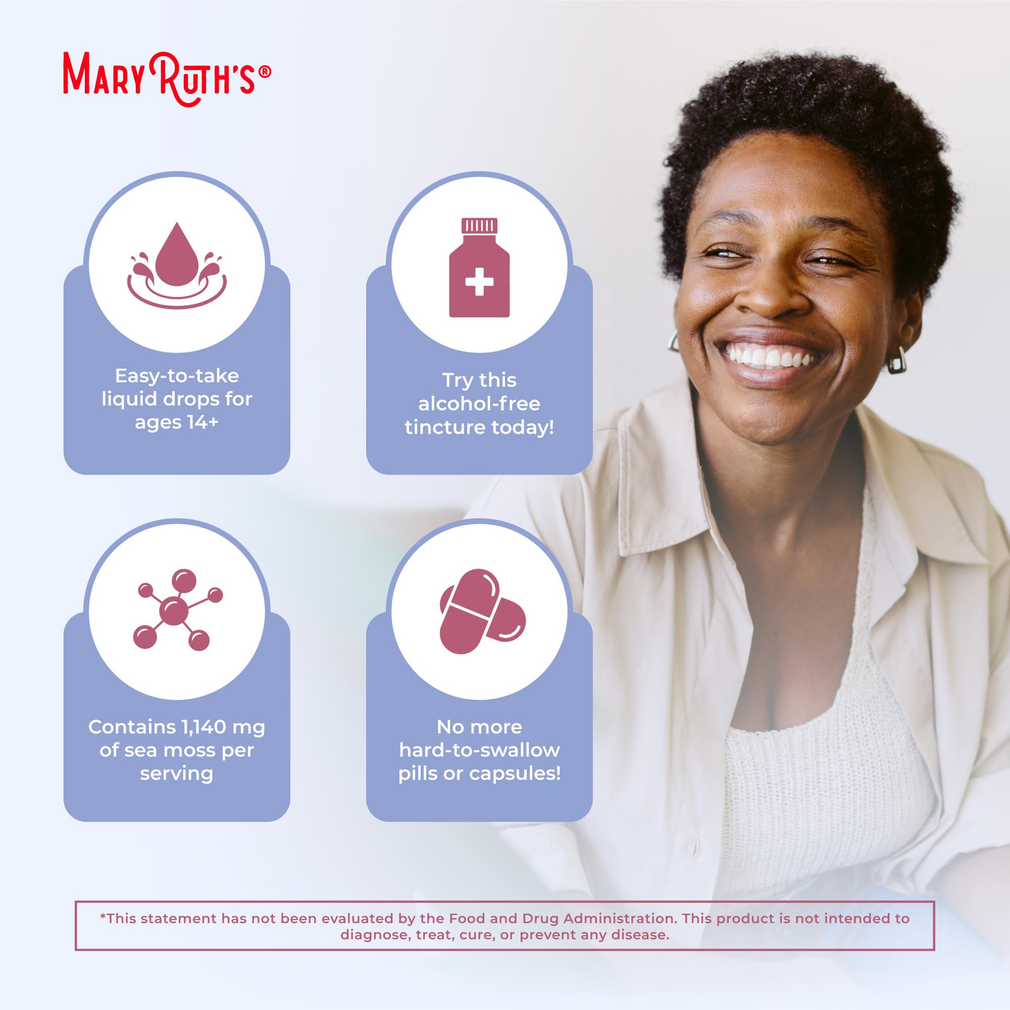 MARYRUTH'S Sea Moss Drops label close-up with ingredients and notes