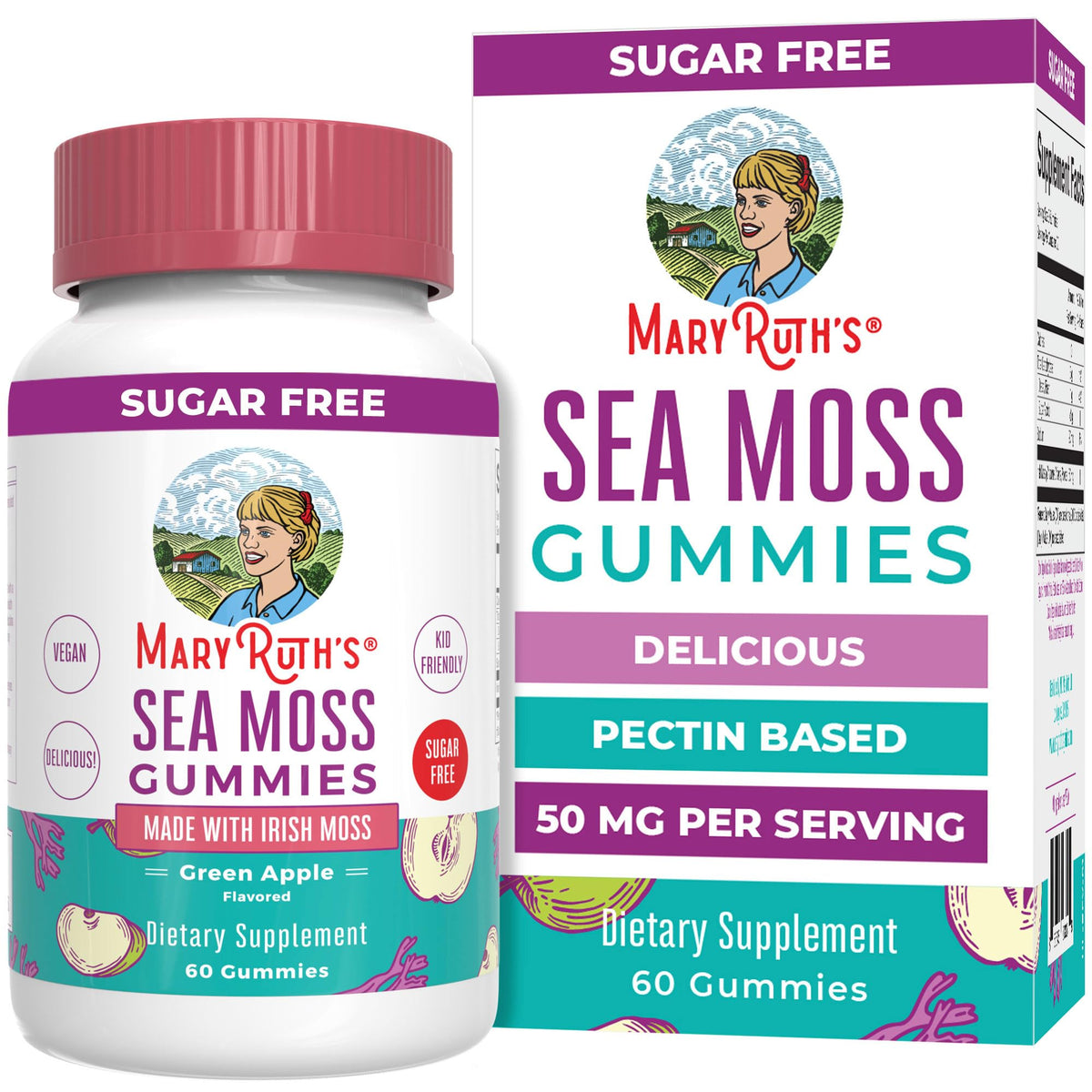 MaryRuth's Sea Moss Gummies green apple bottle pour for easy daily wellness