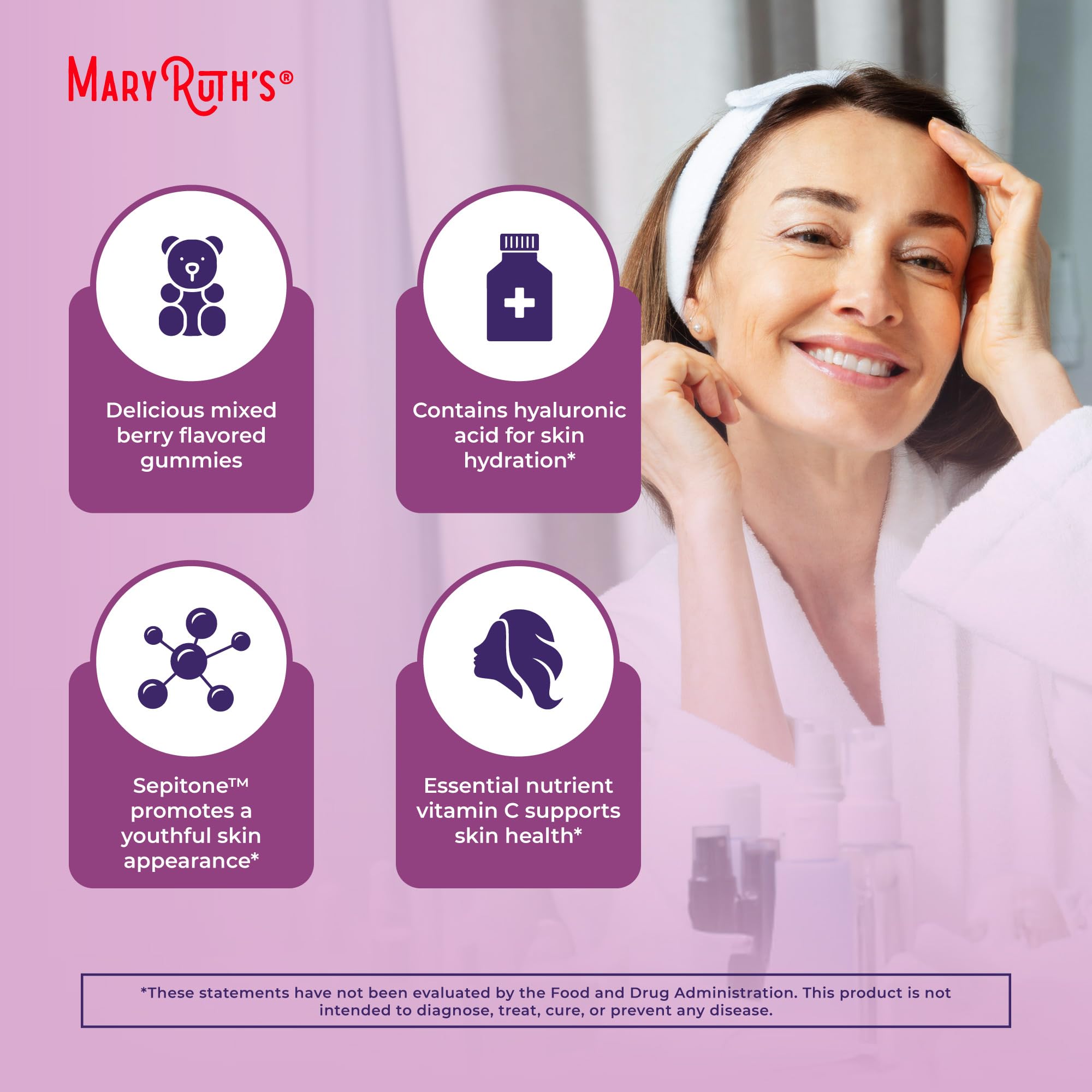 MaryRuth's Skin Restore + Renew hyaluronic acid indicates hydration support