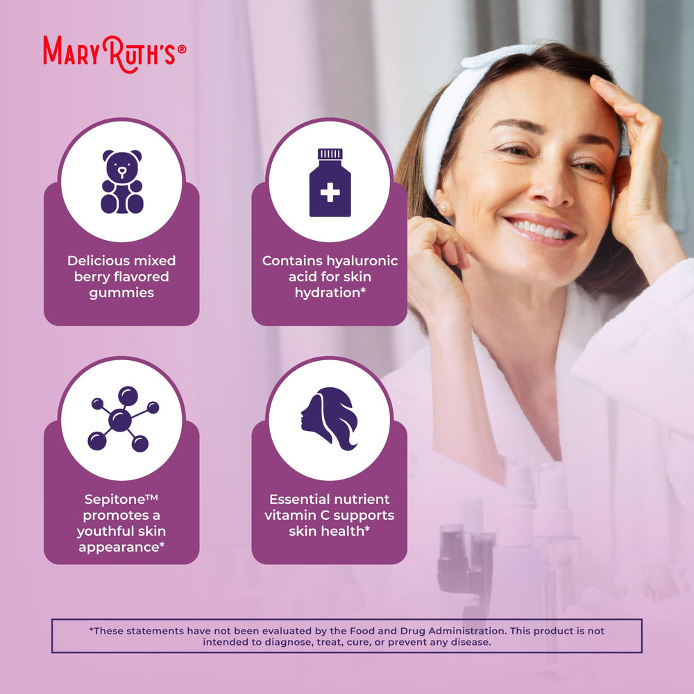 MaryRuth's Skin Restore + Renew hyaluronic acid indicates hydration support