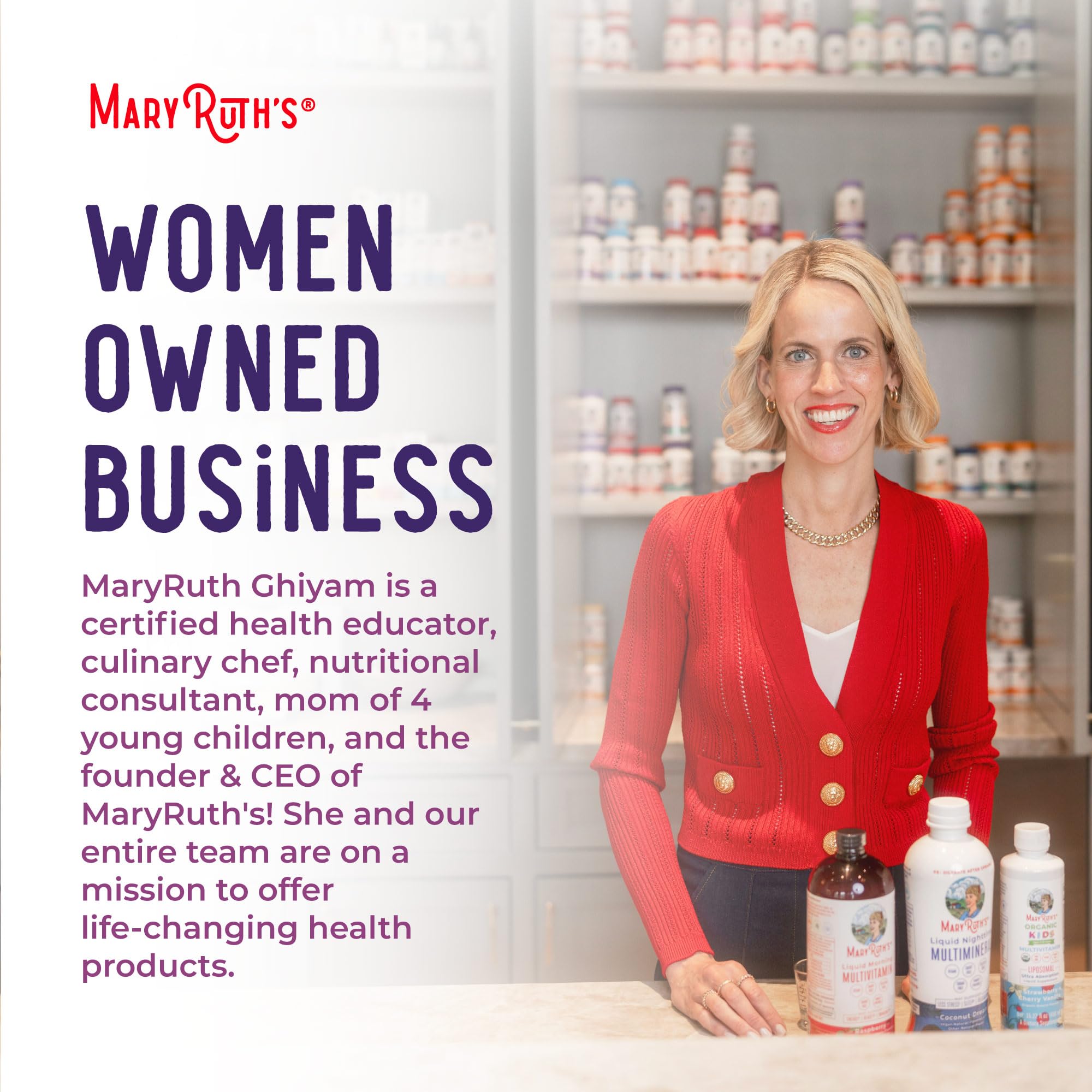 MaryRuth's Skin Restore + Renew packaging shows certifications and clean design