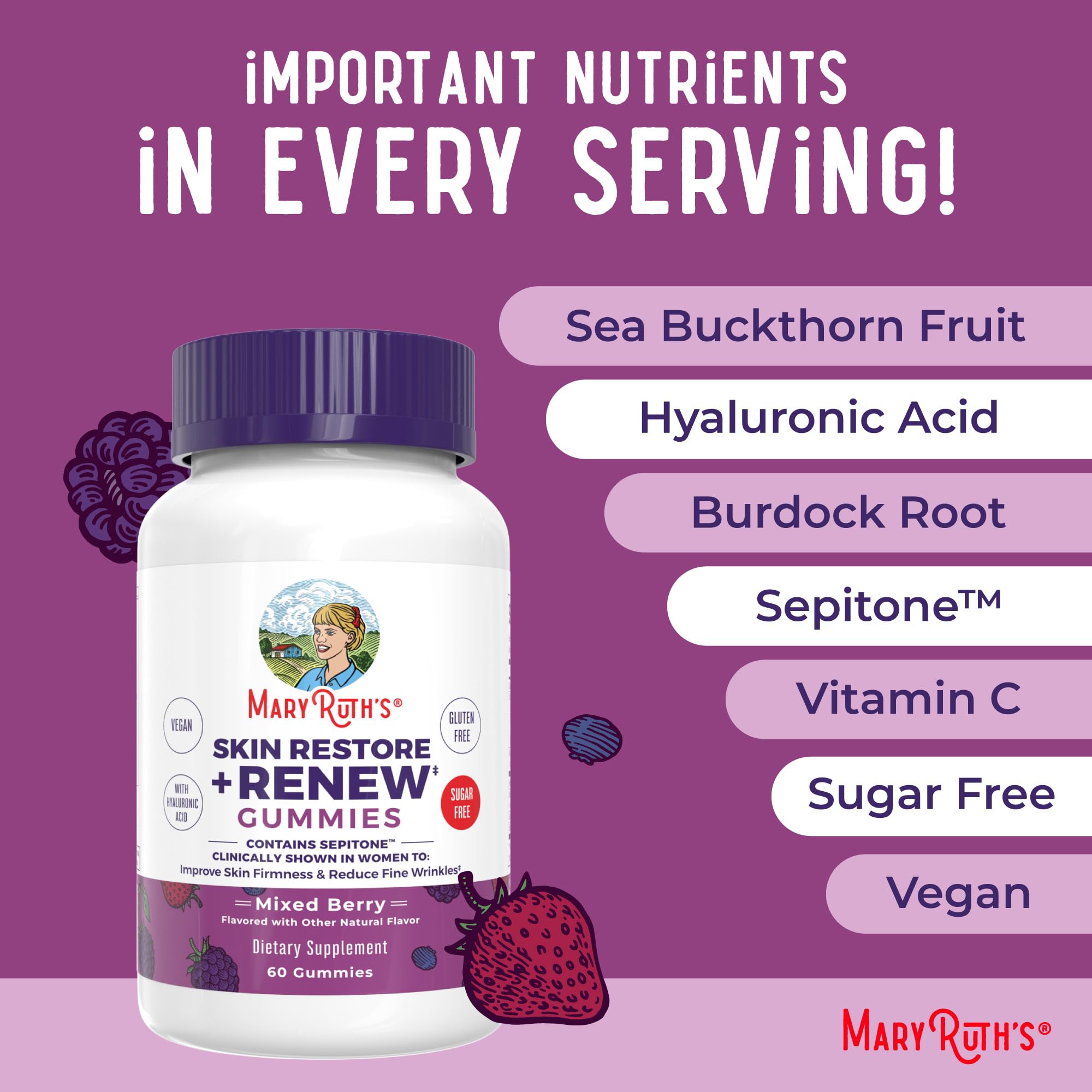 MaryRuth's Skin Restore + Renew vitamin C supports skin health