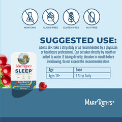 MaryRuth's Sleep Dissolving Strip cranberry flavor close-up enhances taste during wind-down.