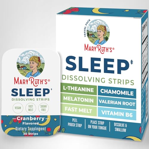 MaryRuth's Sleep Dissolving Strip on shelf conveys portability for travel.
