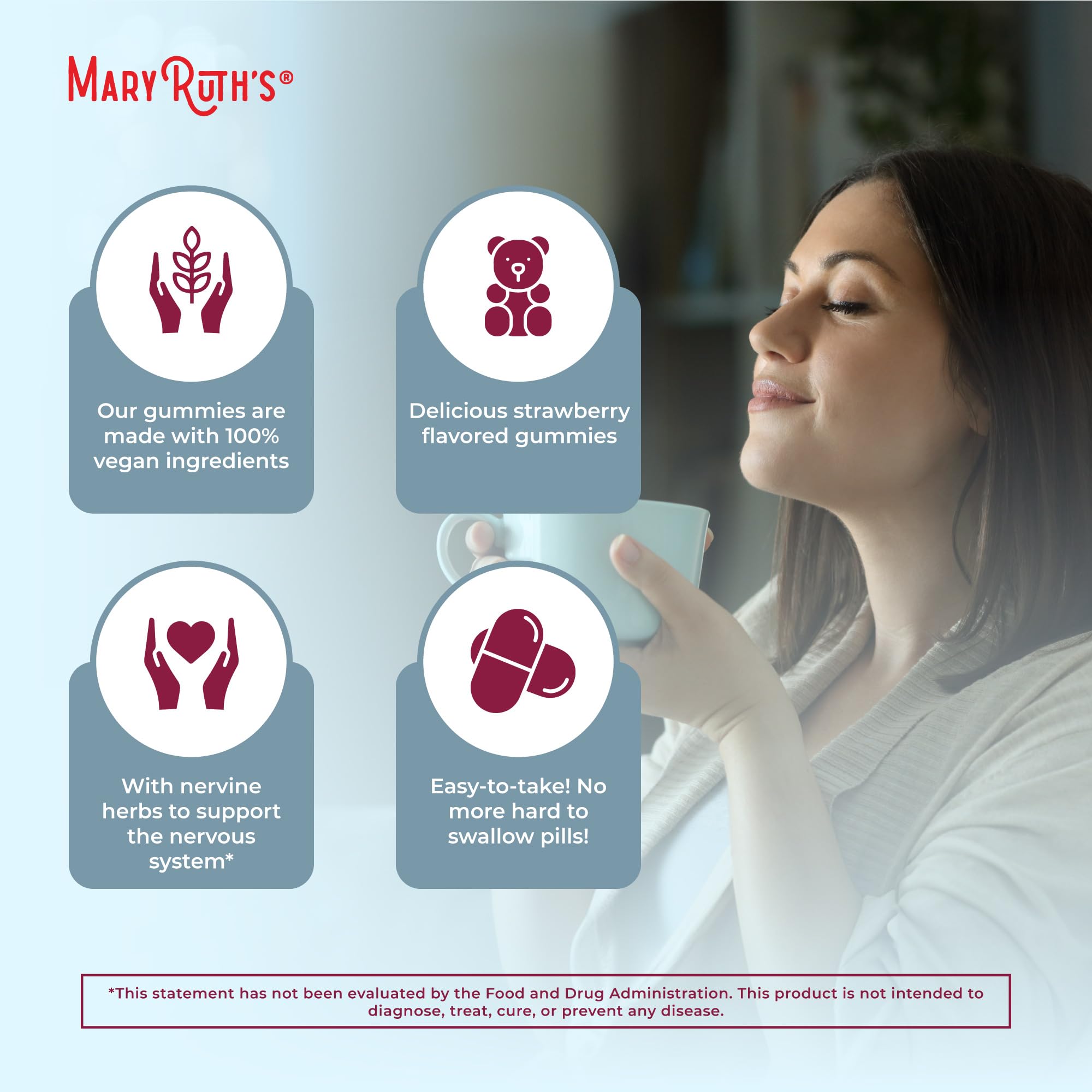MARYRUTH'S Sleep Gummies gluten-free symbol signals dietary-friendly sleep aid.