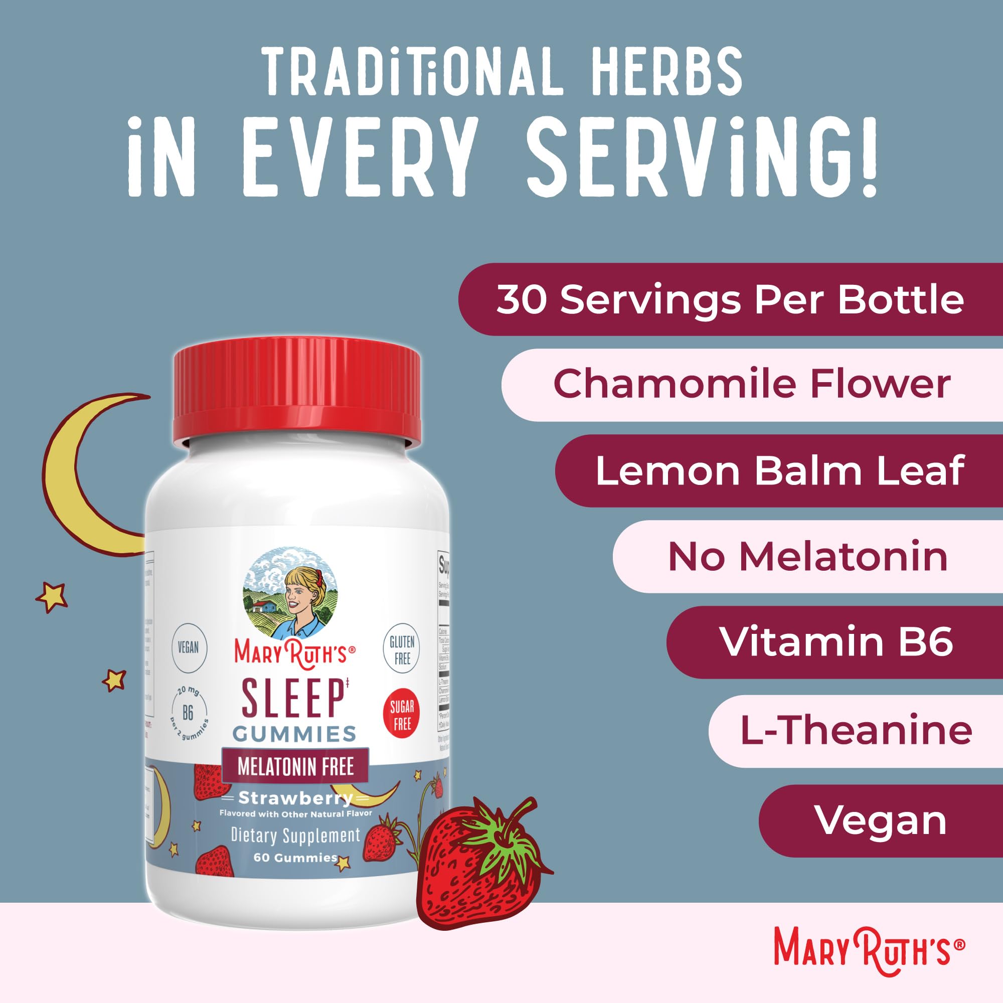MARYRUTH'S Sleep Gummies no-melatonin label highlights alternative support.