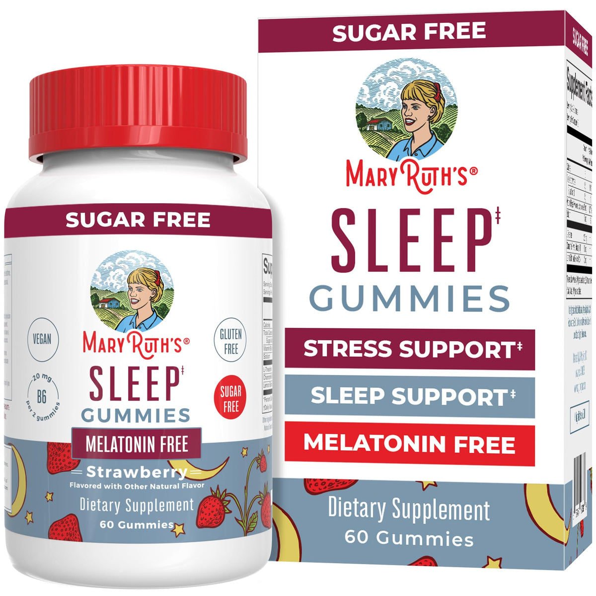 MARYRUTH'S Sleep Gummies strawberry closeup for calming mood support.