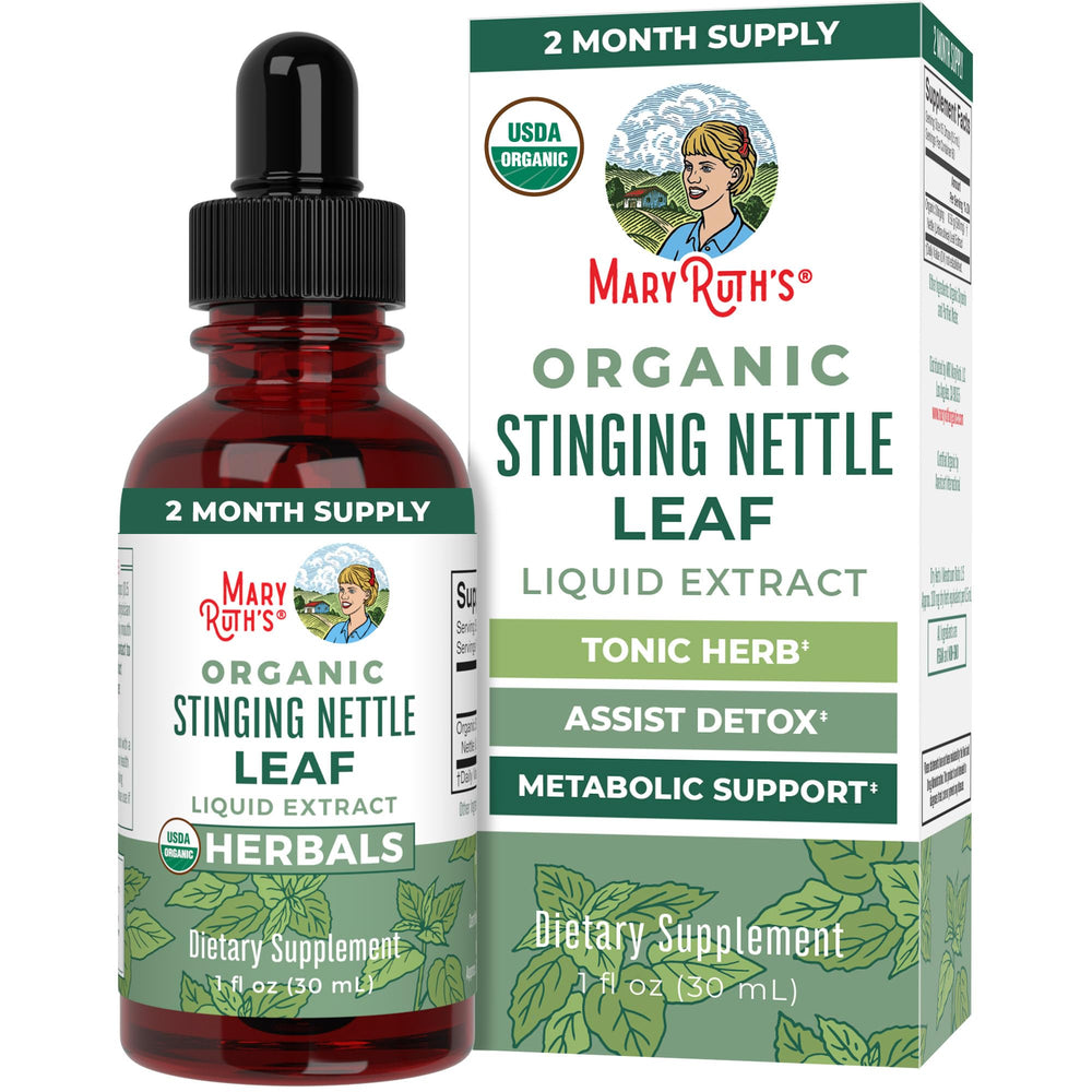 MARYRUTH'S stinging nettle leaf extract bottle labeled for organic detox support