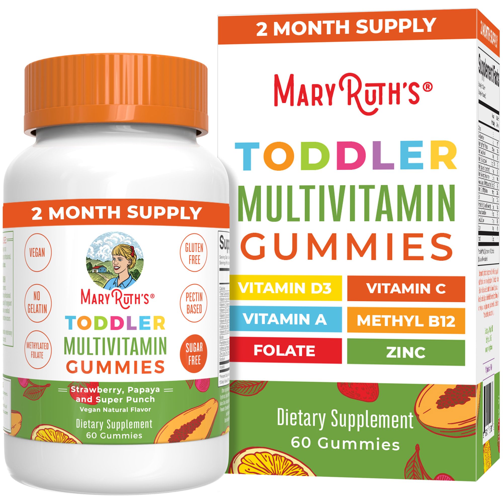 MARYRUTH'S sugar free kids bottle front — tasty daily vitamins for toddlers.