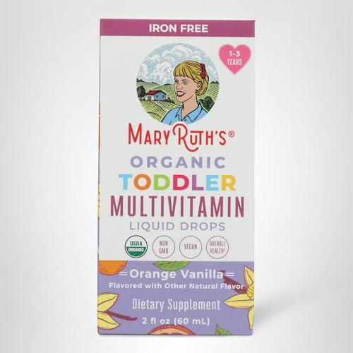 MaryRuth's Toddler Multivitamin bottle on a kitchen counter supports daily routine.