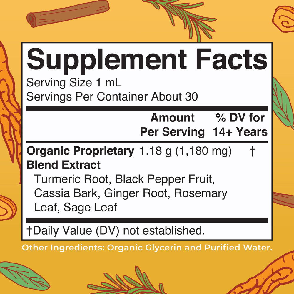 MaryRuth's Turmeric Gold bottle with cinnamon, ginger, rosemary, and sage