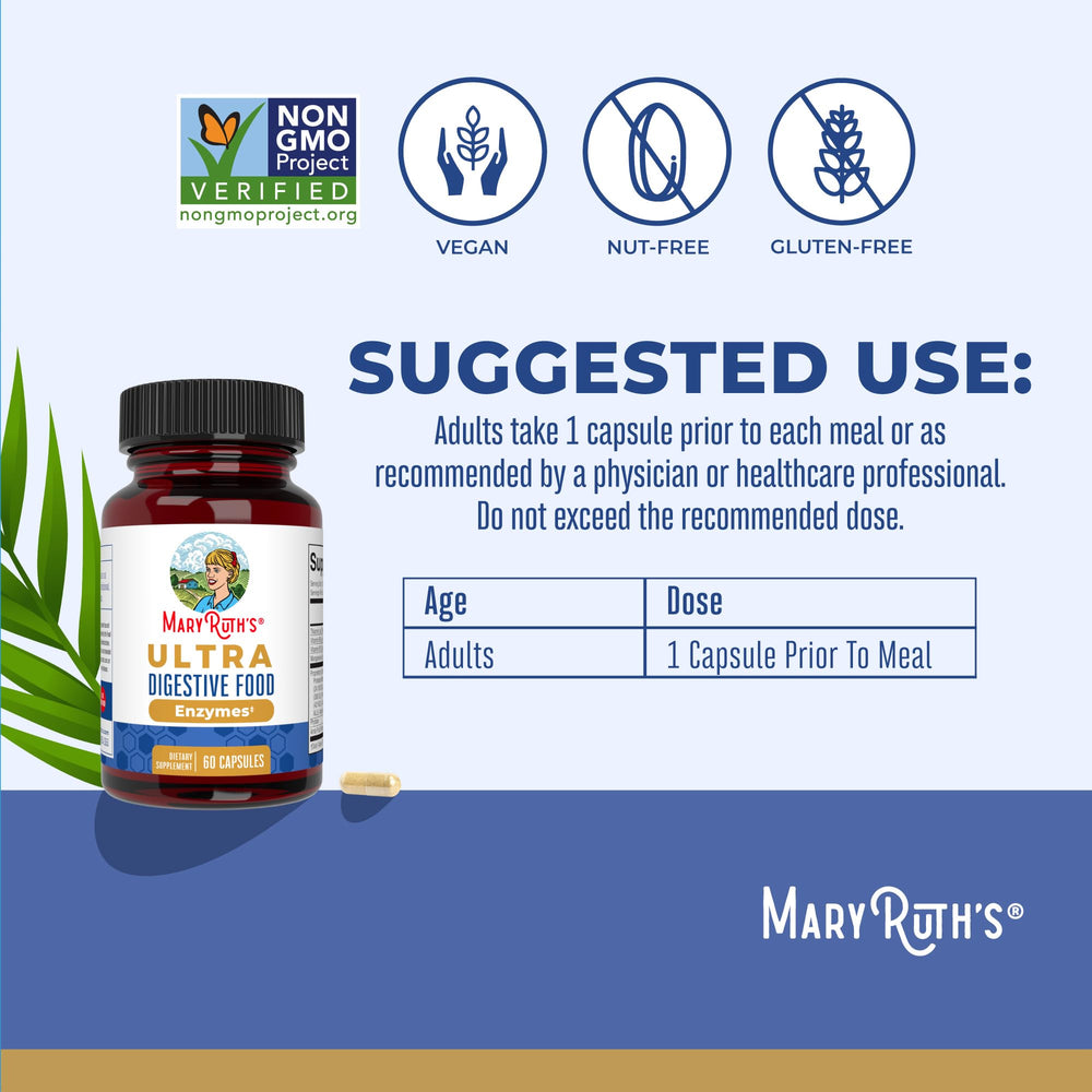 MaryRuth's Ultra Digestive Enzymes bottle label close-up showing vegan formula