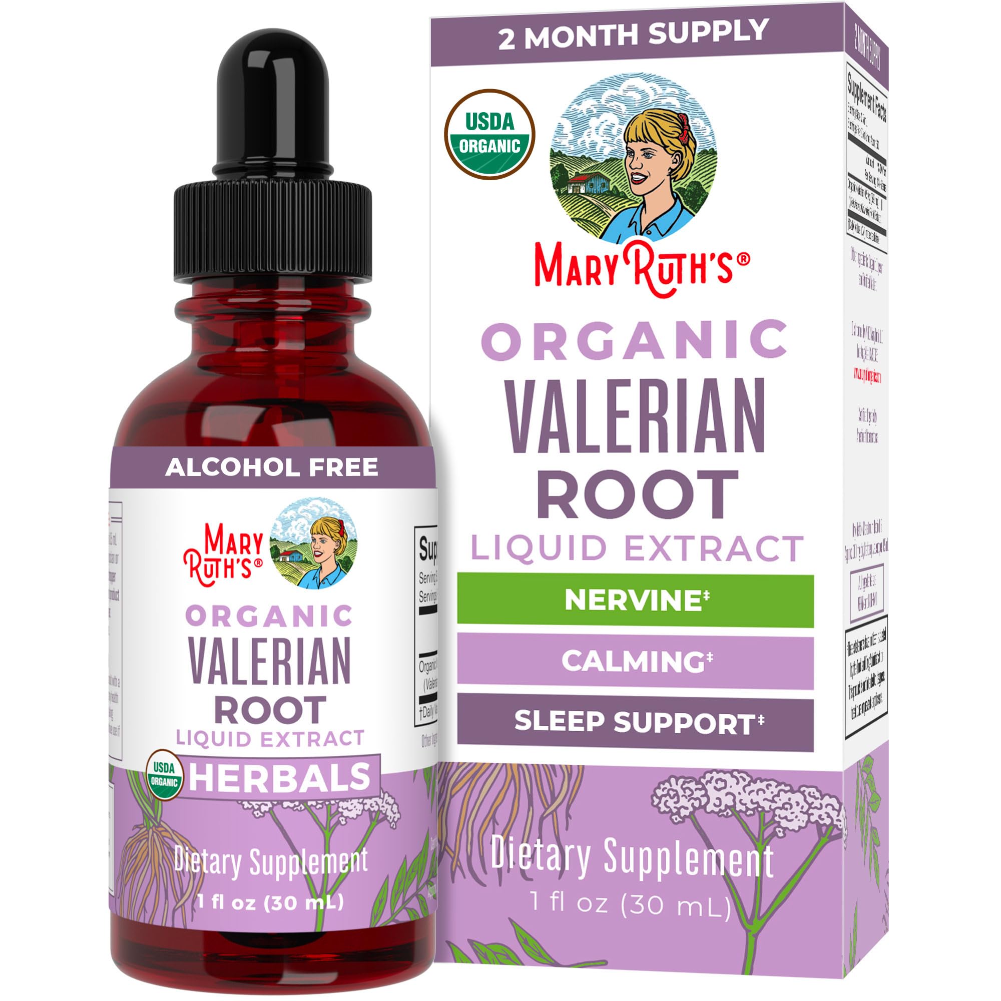 MARYRUTH'S valerian liquid drops bottle for easy nightly relaxation