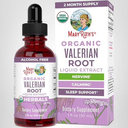 MARYRUTH'S valerian liquid drops night-use scene suggests a calm routine