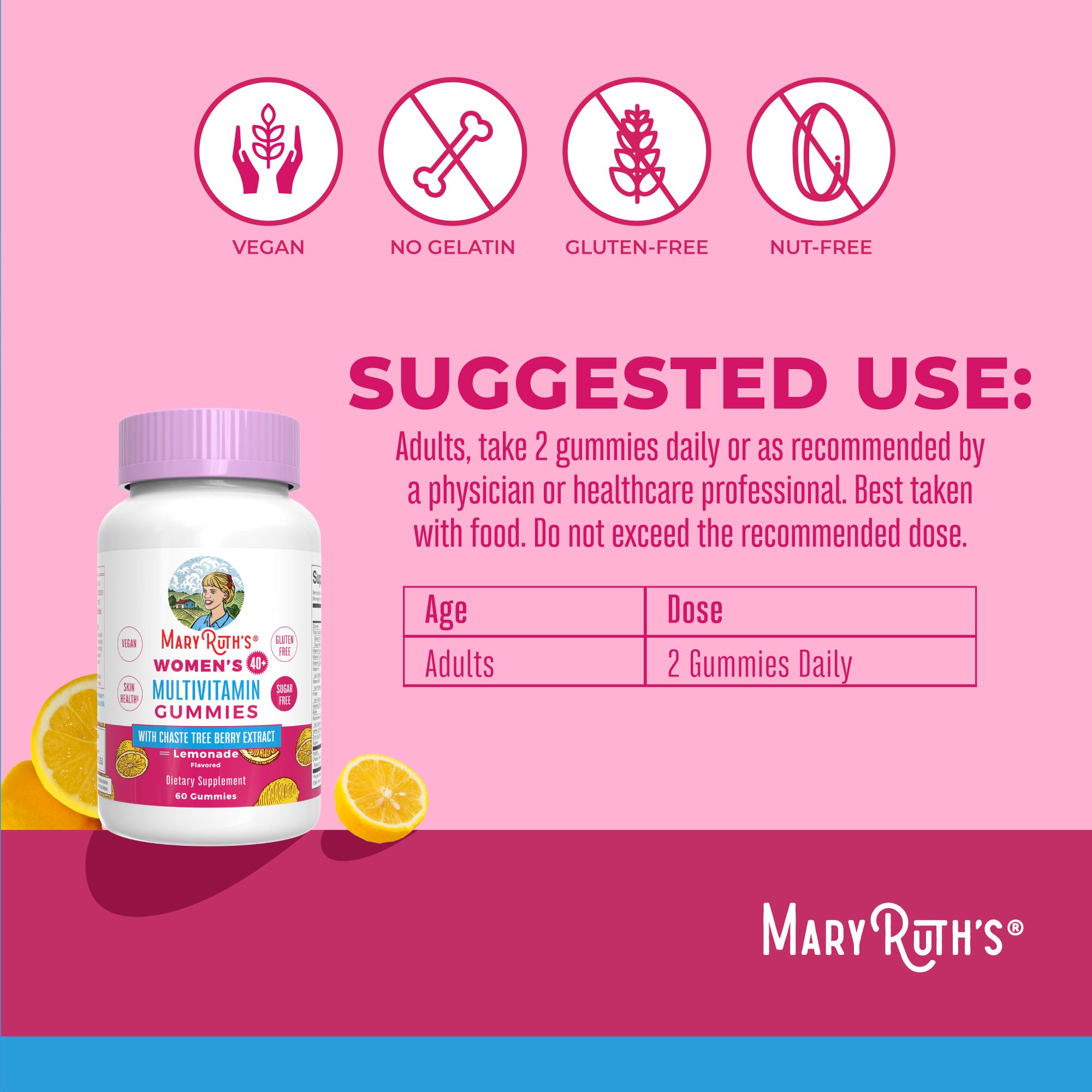 MARYRUTH'S 40+ gummies close-up highlighting easy-to-chew texture.