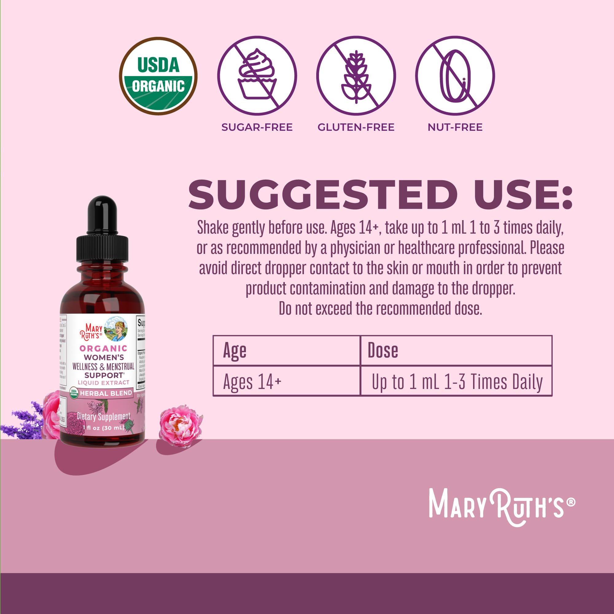 Close-up of the drops label showcasing vegan and non-GMO credentials.