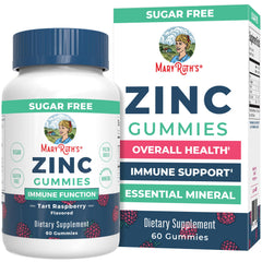 MaryRuth's Zinc Gummies bottle front shows raspberry flavor and vegan formula