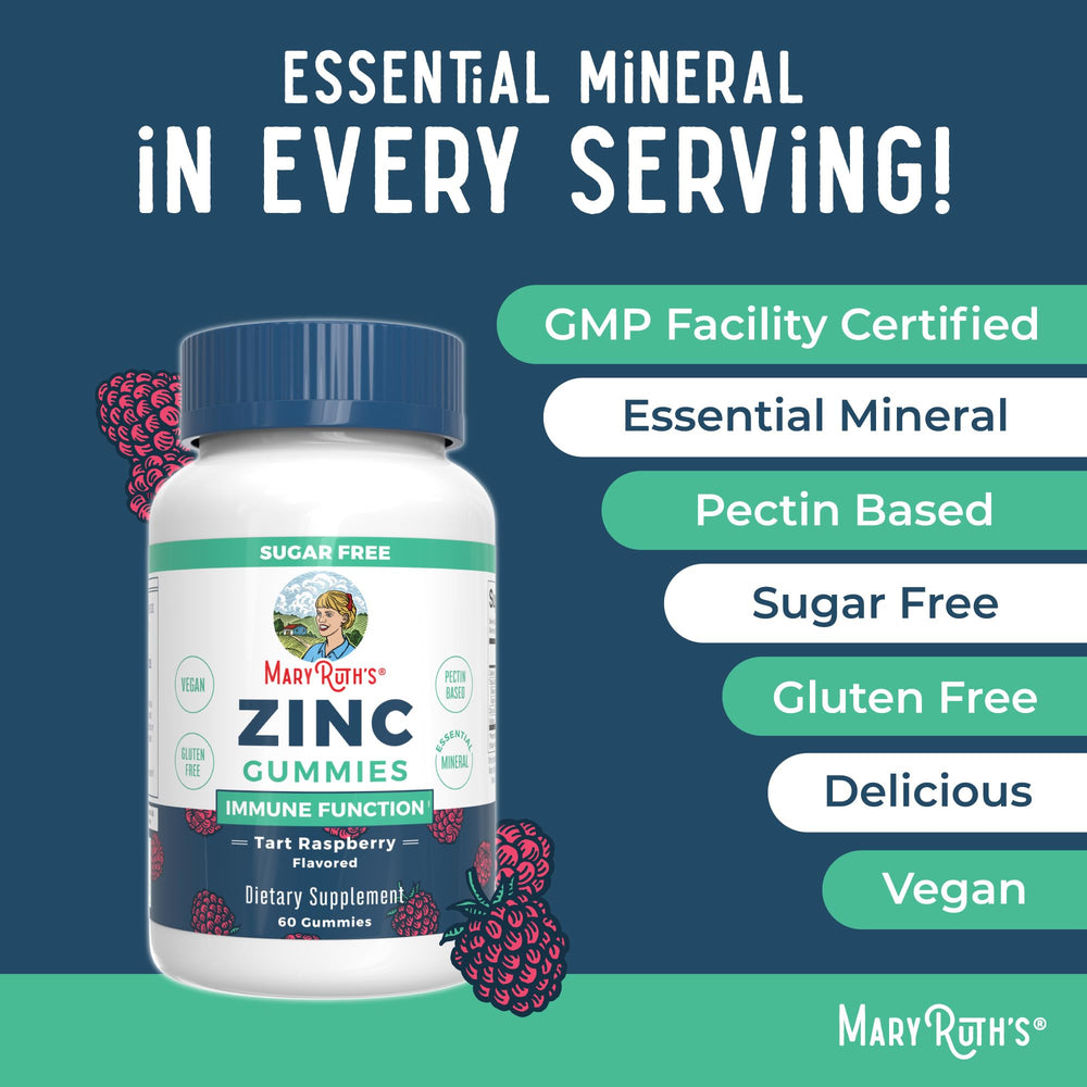 MaryRuth's Zinc Gummies bottle open with gummies visible