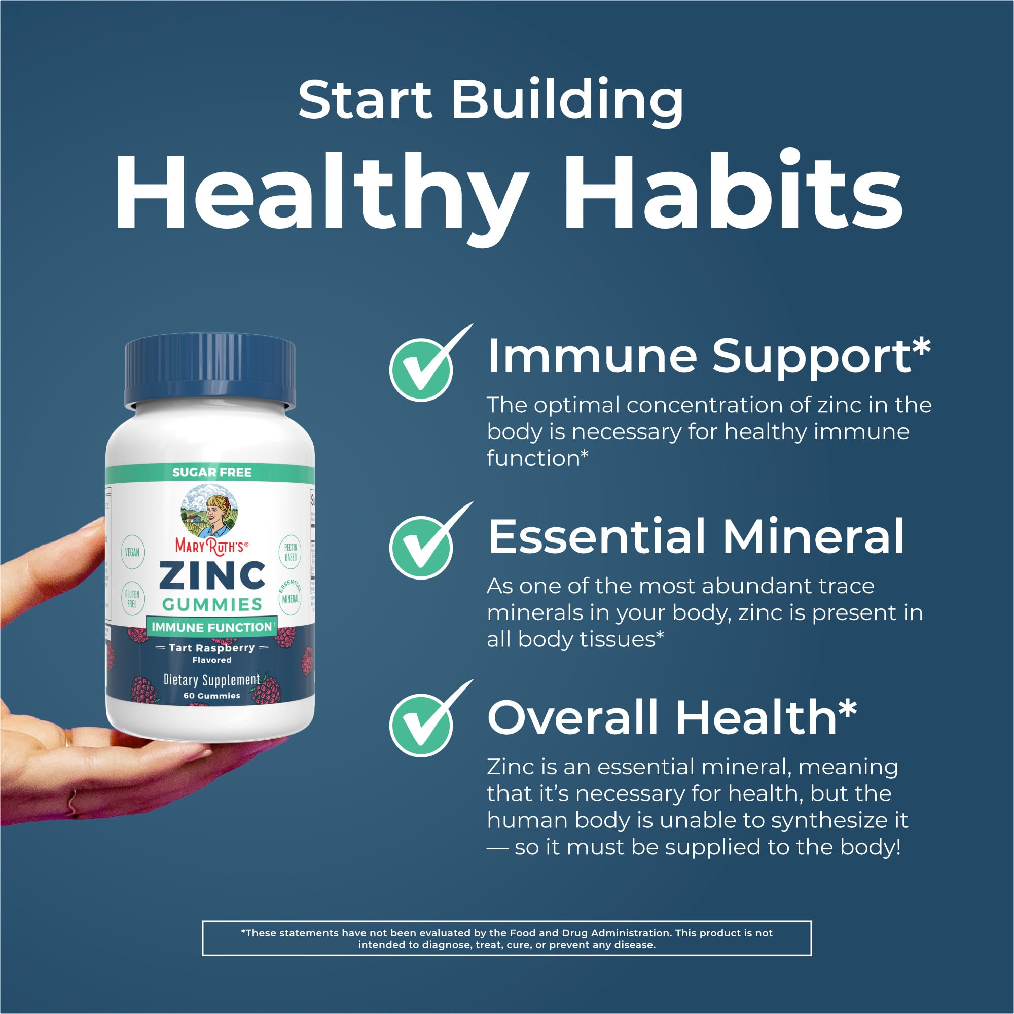 MaryRuth's Zinc Gummies vegan symbol highlights plant-based immune support