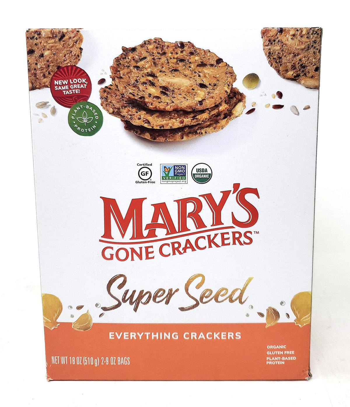 Mary's Gone Crackers Organic 18oz packaging, convenient snack option for the pantry