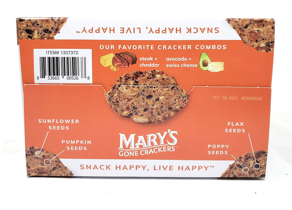 Mary's Gone Crackers Organic crackers on a plate, ideal for quick, crisp snacking