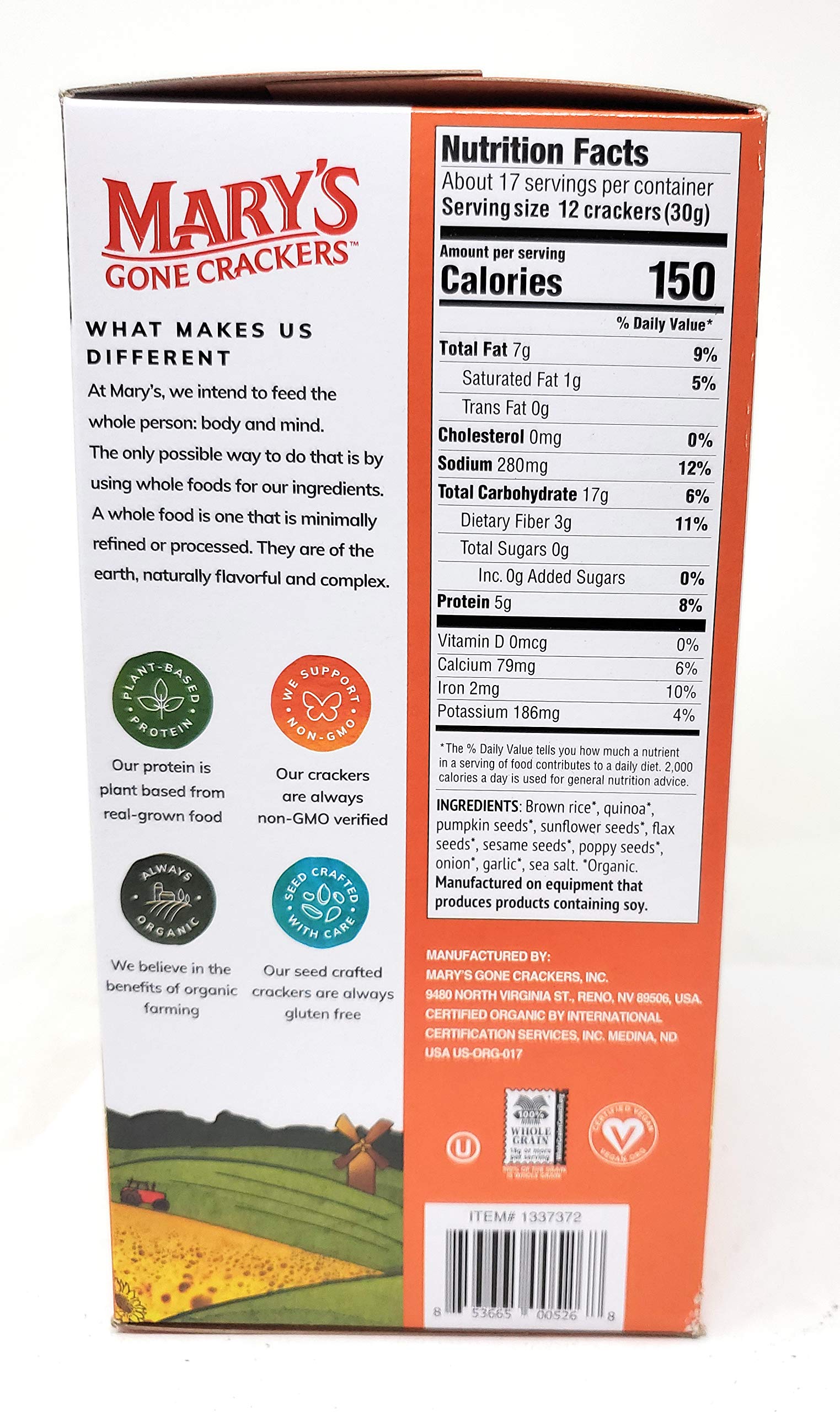 Mary's Gone Crackers Organic two 9oz bags, easy to share and portion