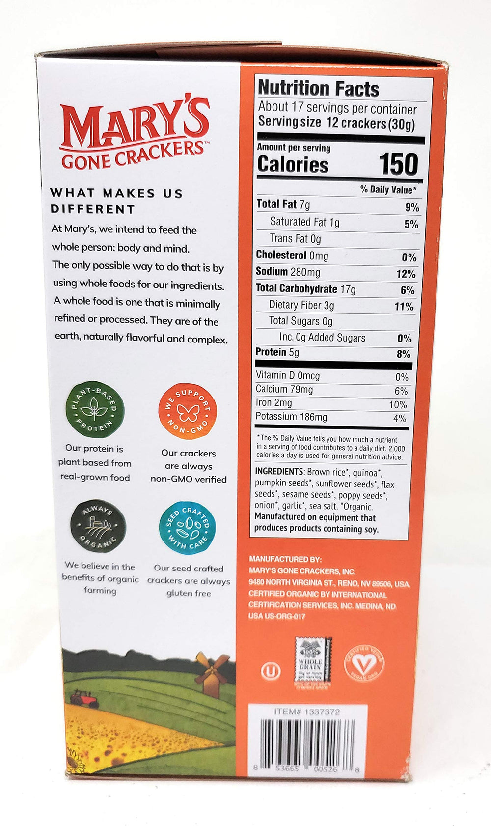 Mary's Gone Crackers Organic two 9oz bags, easy to share and portion