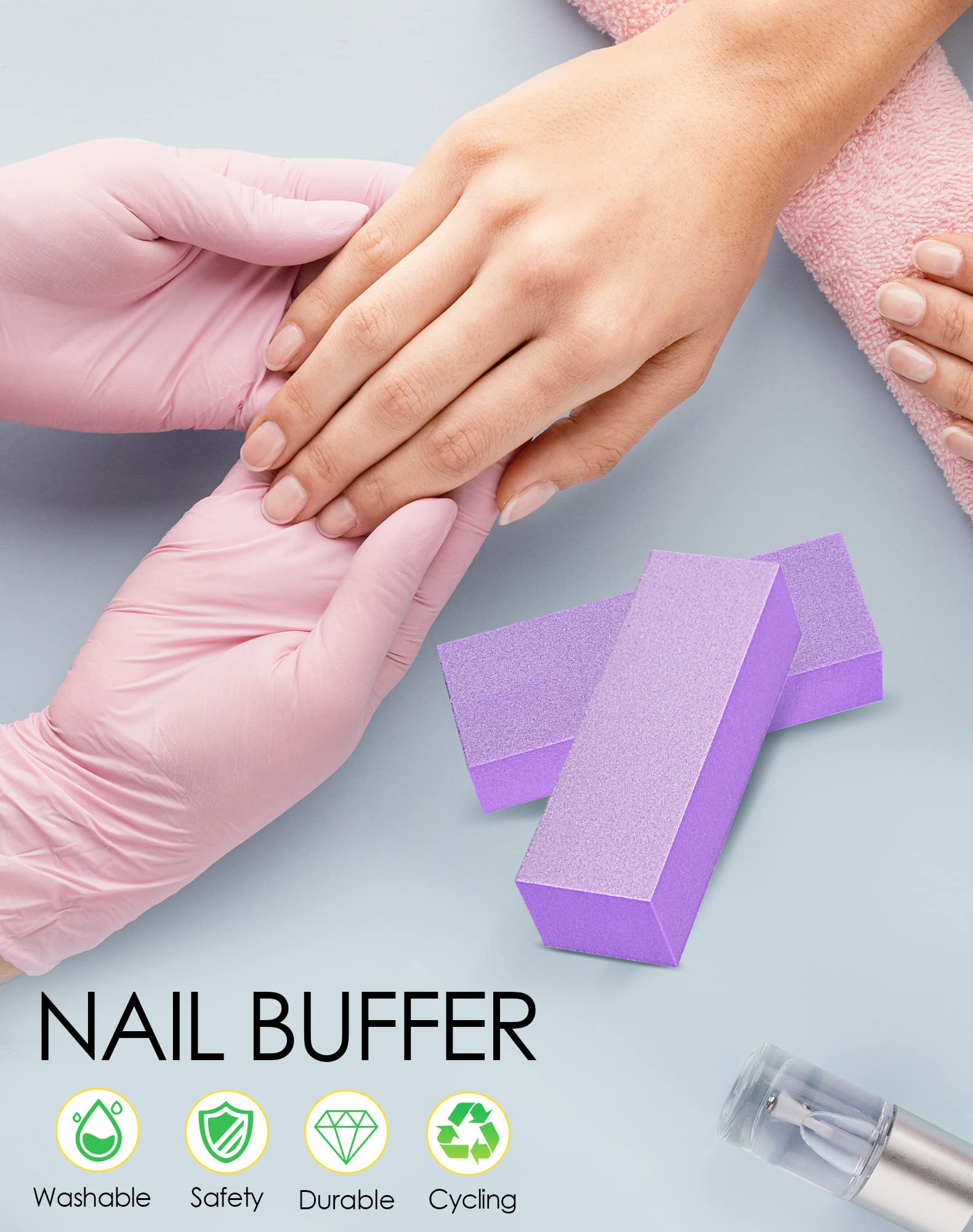 Maryton buffer in use on nails showing smoothing action during a manicure