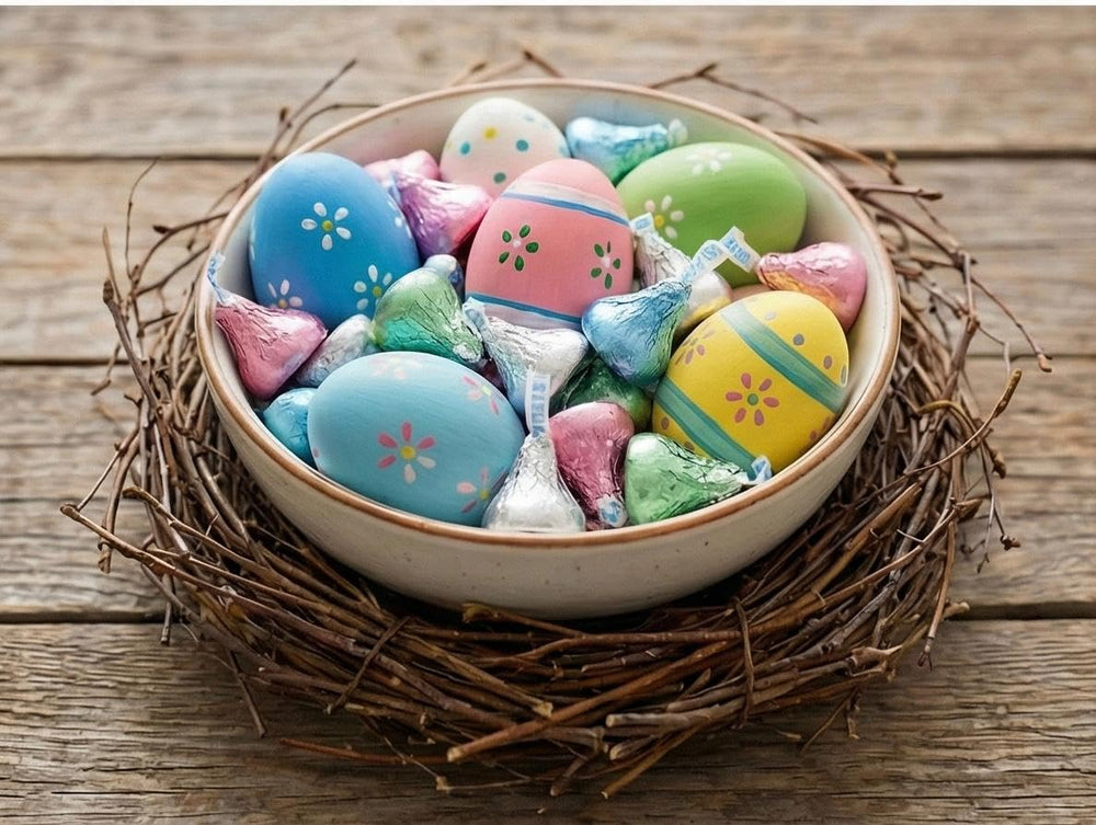MASHBOX Hershey's Kisses Easter bulk pack, 2 lb, approx 200 pieces in foil.