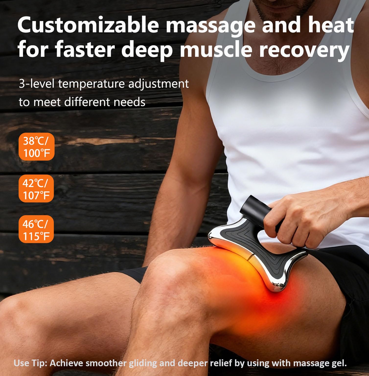 MASIKETEC Heated Muscle Scraper Tool LED display for easy mode selection.