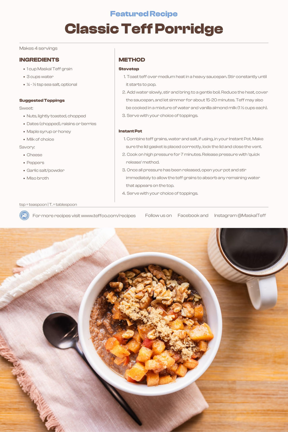 Maskal Teff label close-up highlights organic USA-grown grain for mindful eating.