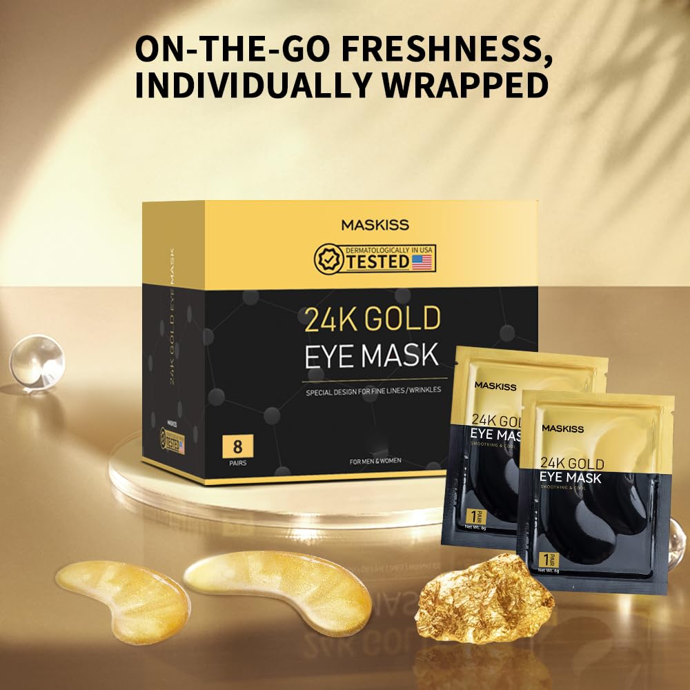 Maskiss 24k gold under-eye patches after use delivering refreshed appearance.