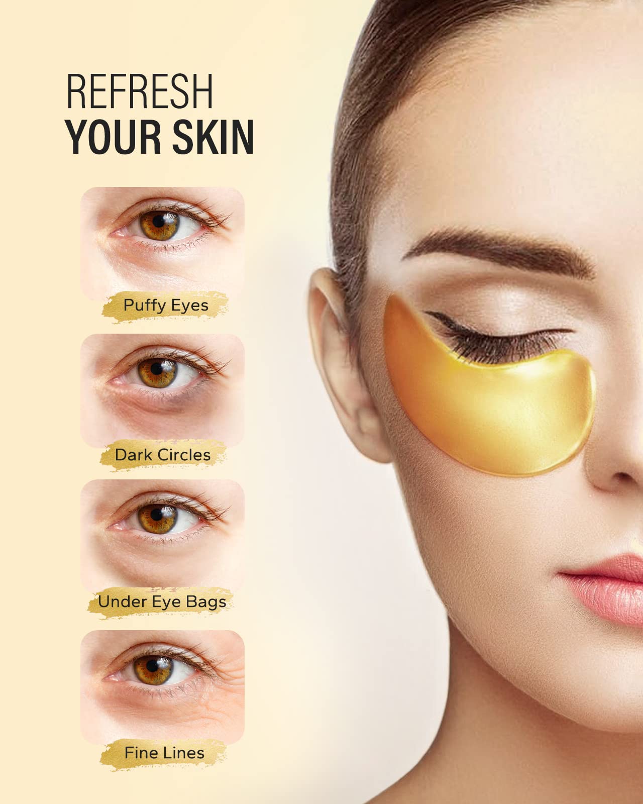 Maskiss 24k gold under-eye patches close-up texture for hydration.