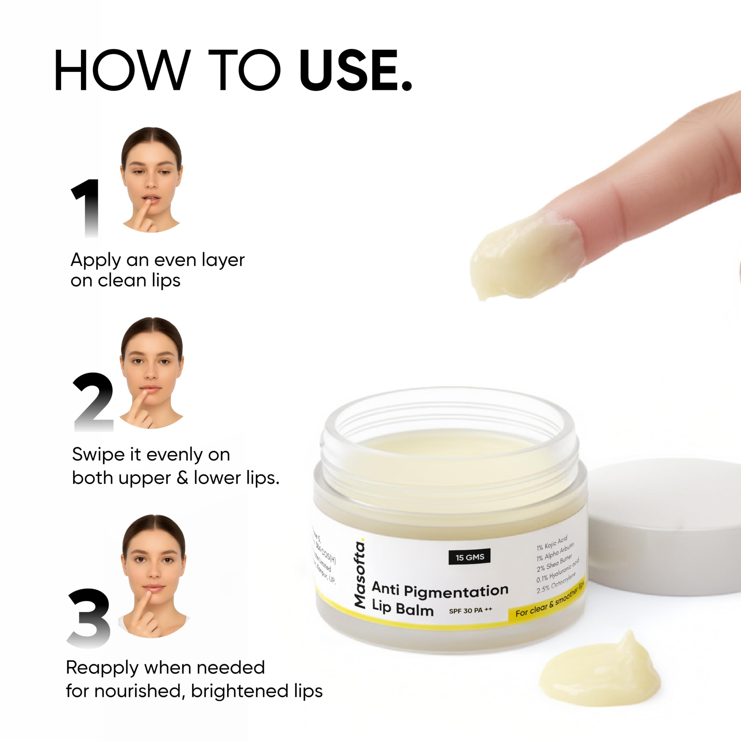 Masofta SPF 30 PA++ lip balm protects lips from sun