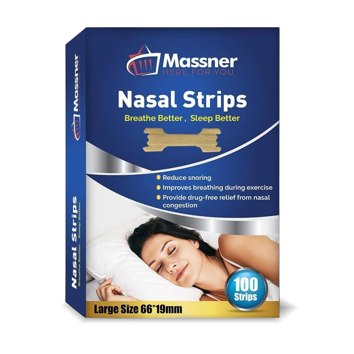 Massner nose strips in pack for easier nighttime breathing