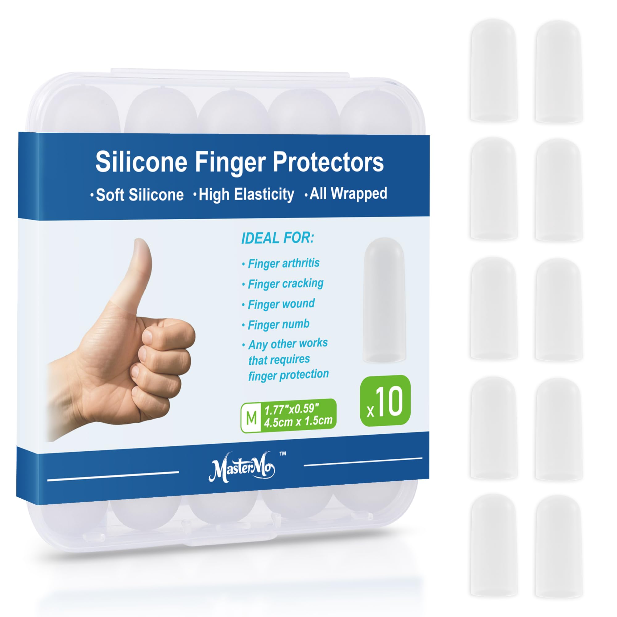 MasterMo gel finger cots in clear design protect fingertips with soft, comfortable coverage.