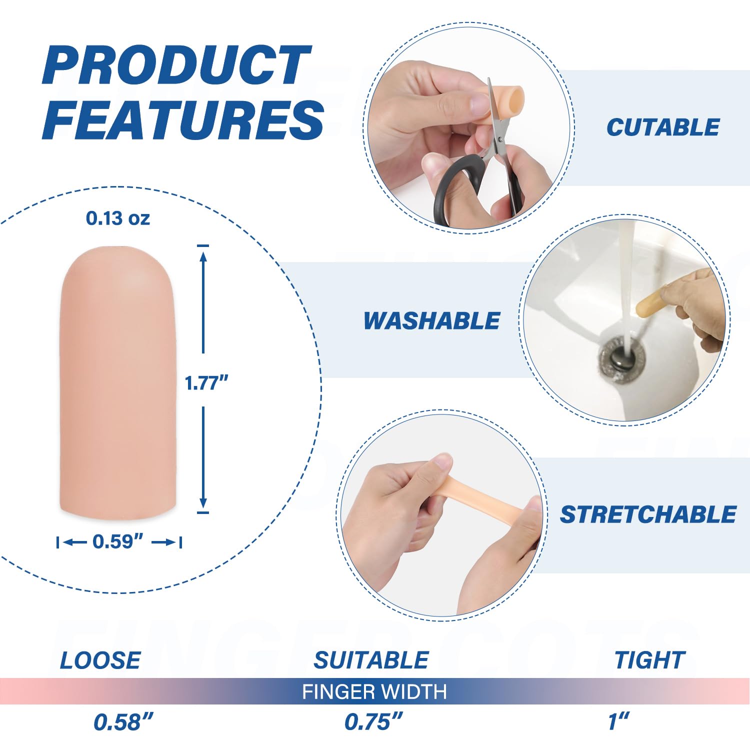 MasterMo finger caps nude packaging back view shows a 10-piece set