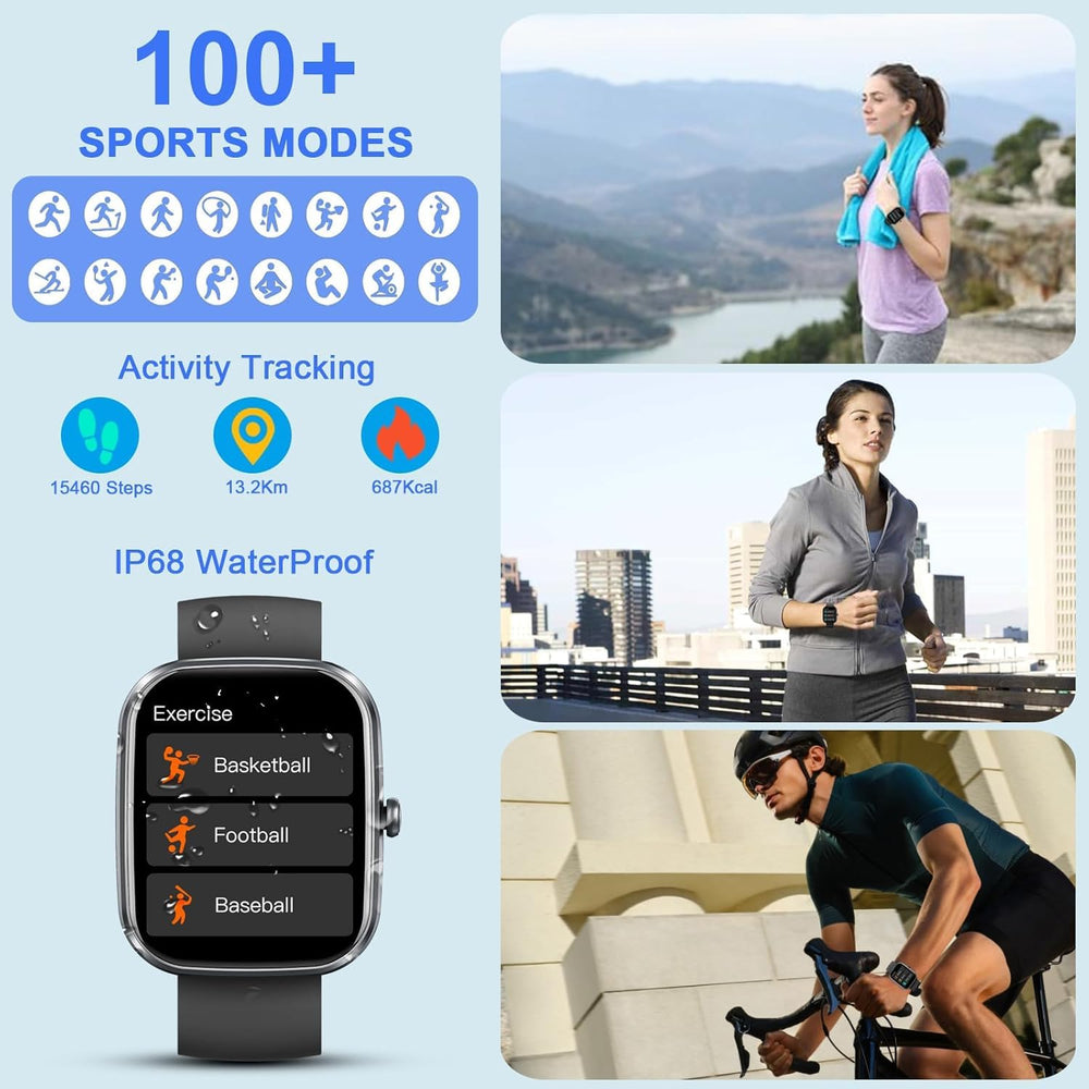 Matast smartwatch IP68 waterproof design for daily activities.