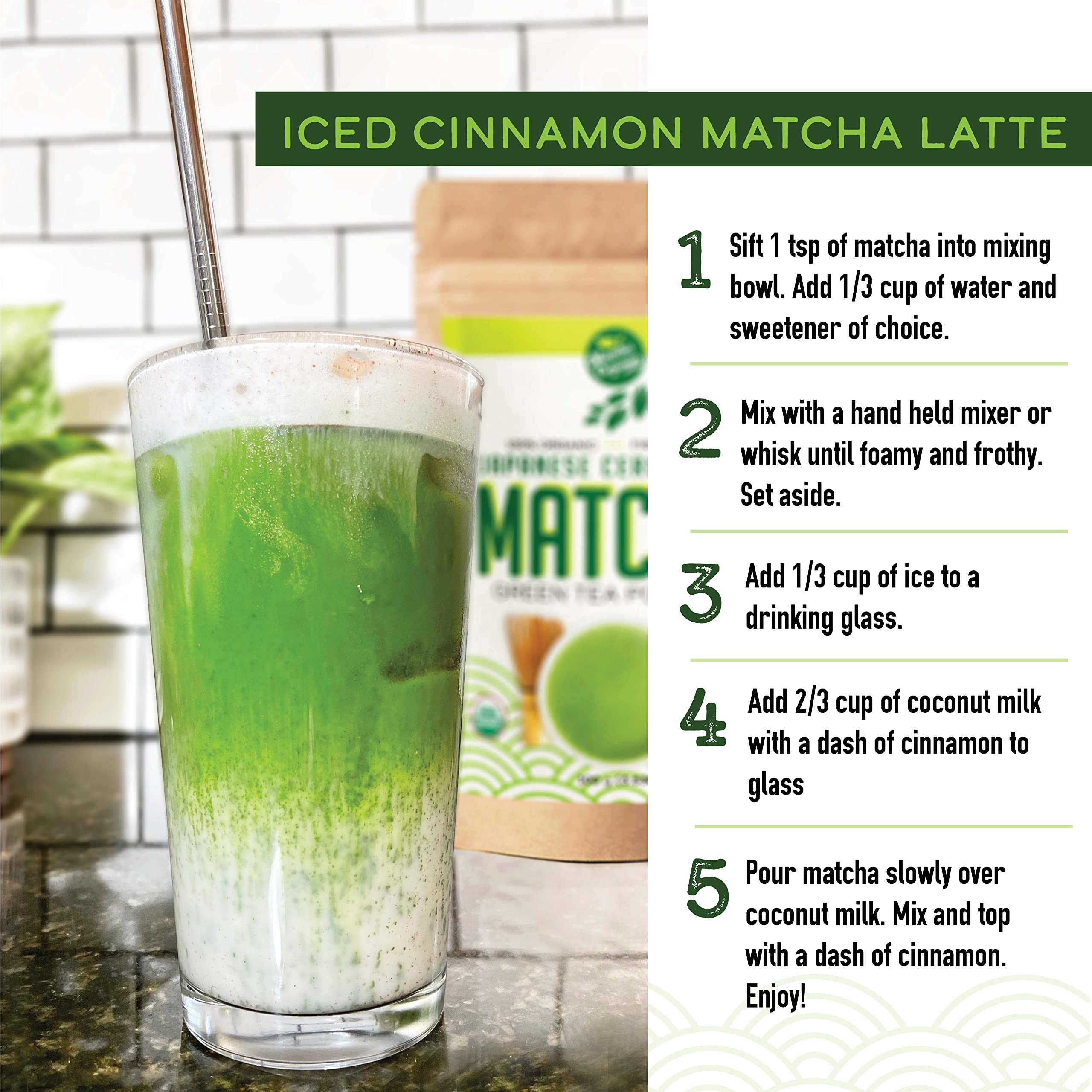 Matcha Organics powder used in baking for bright flavor and color.
